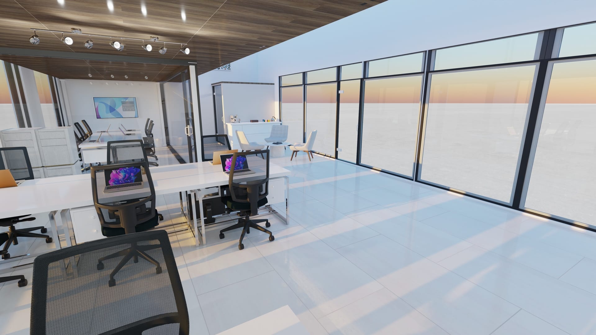 Open office floor with city view